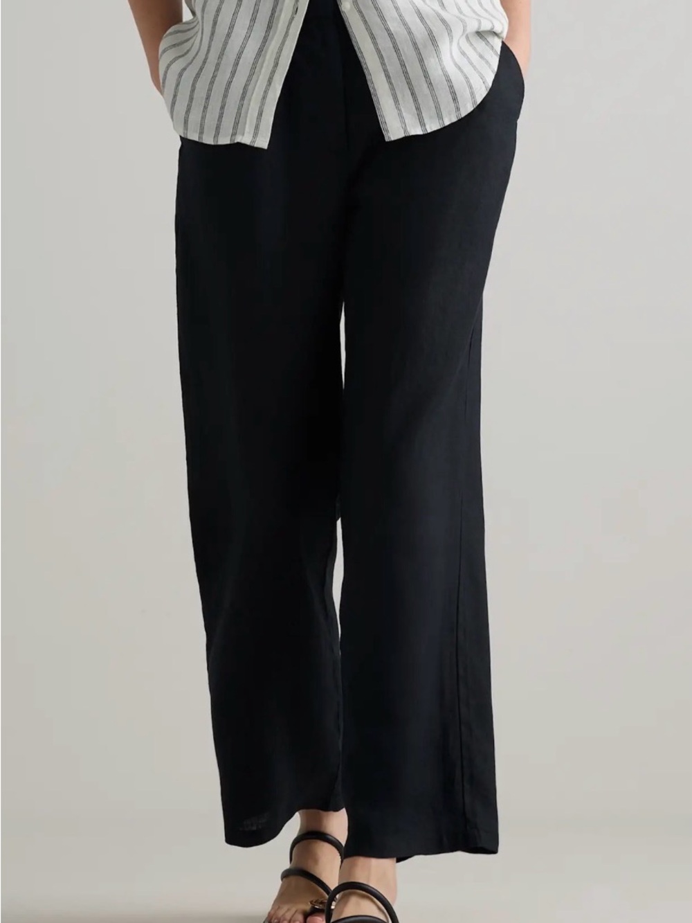 Quince 100% Linen Black Wide-Leg European Trouser